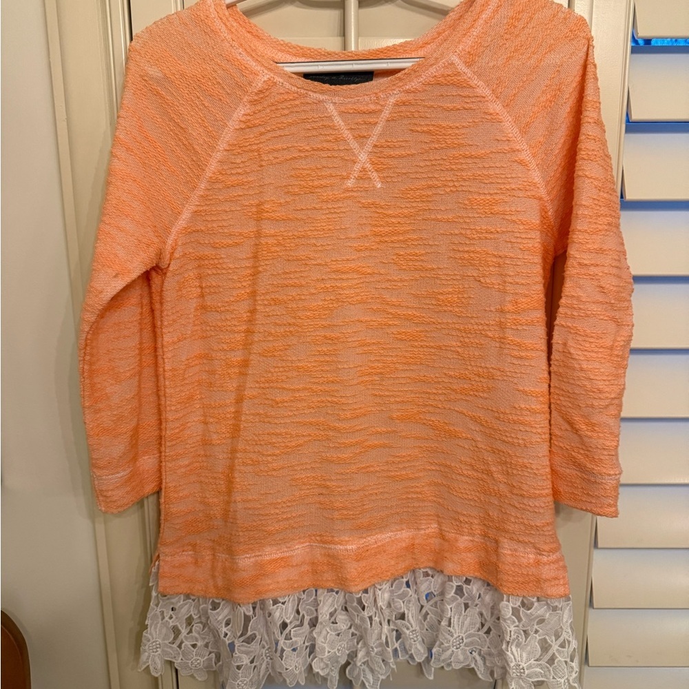 Sunday in Brooklyn Orange Textured Top with Lace Hem